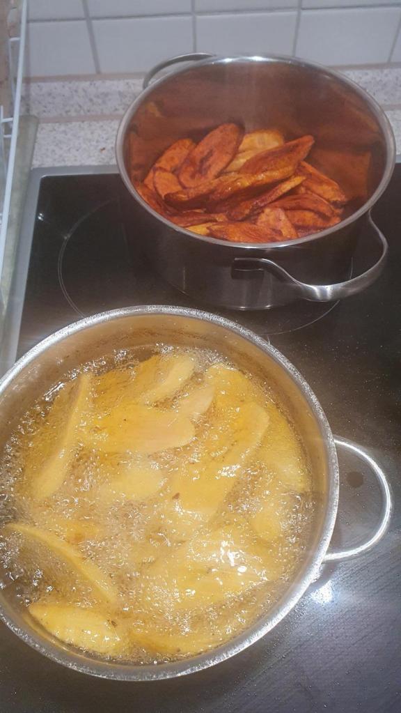 Les frites de plantain pour la route. Finalement on a presque tout mangé ce soir! lol